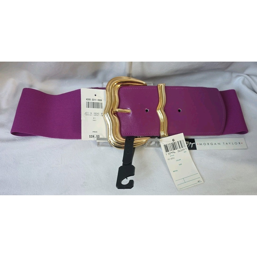 NWT Rare Vintage 80s Morgan Taylor stretch cinch belt,purple,Gold Buckle medium.